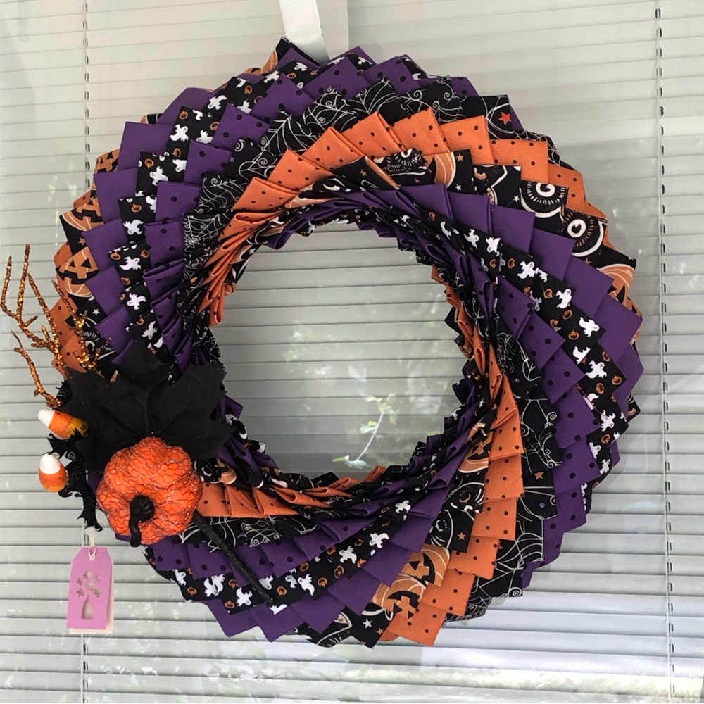 Handmade Halloween wreath with pumpkin detail